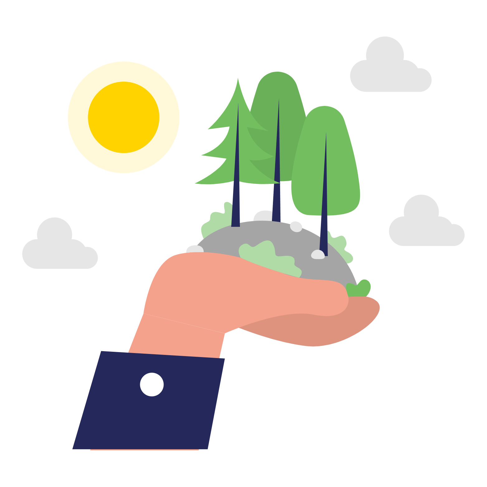 L'image resprésente une main avec des arbres qui pousse dedans